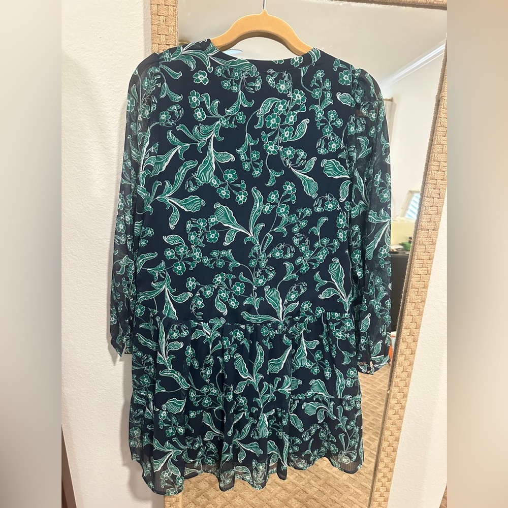 LOFT Navy Floral Long Sleeve Tiered Dress - Size XS - Picture 6 of 8